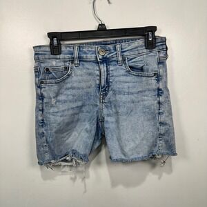 American‎ Eagle Midi Denim Shorts Women's Size 4 Light Wash Frayed Hem Casual